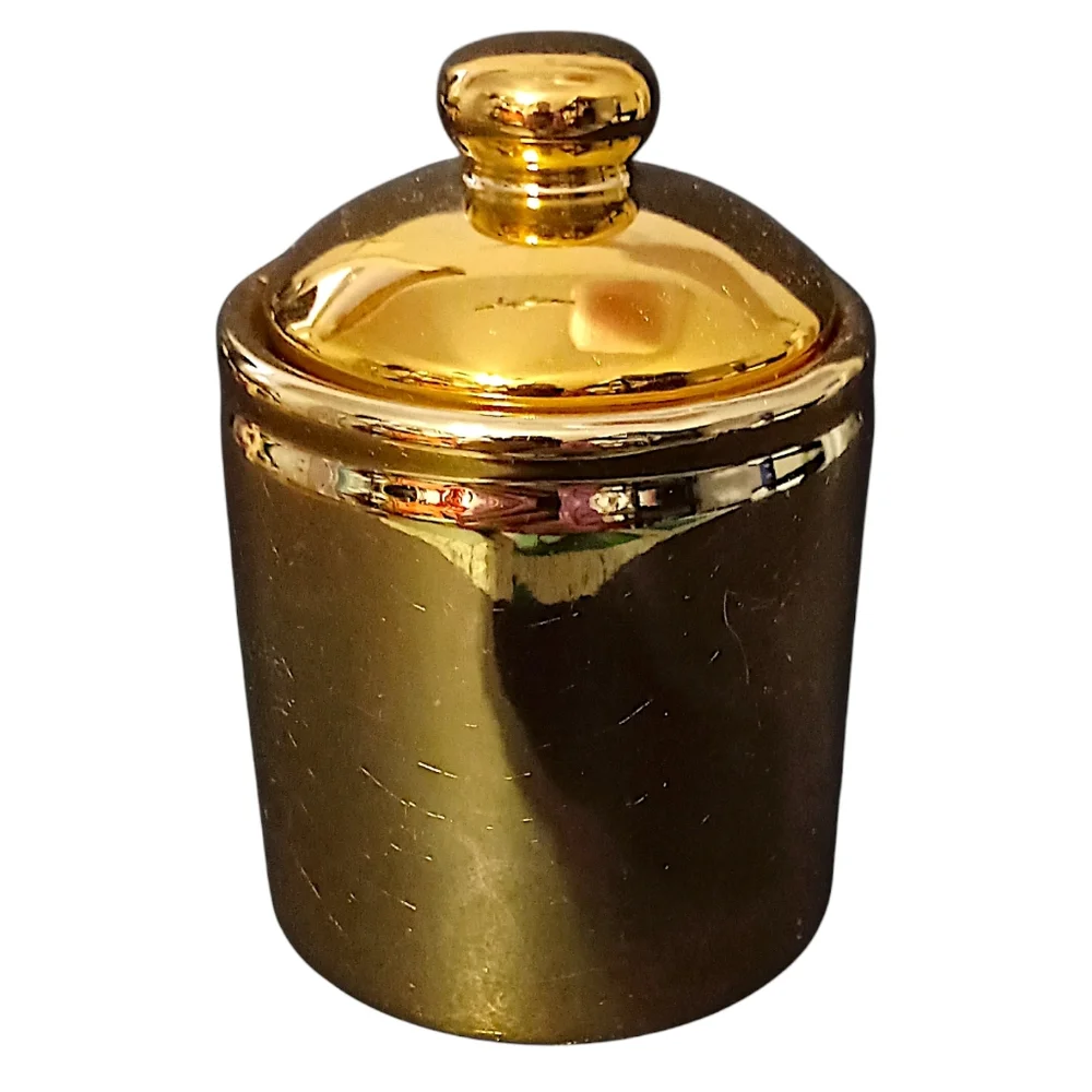 RH Macy Gold Painted Sugar Bowl Lidded Vintage 80s‎ Holiday Ceramic Porcelain